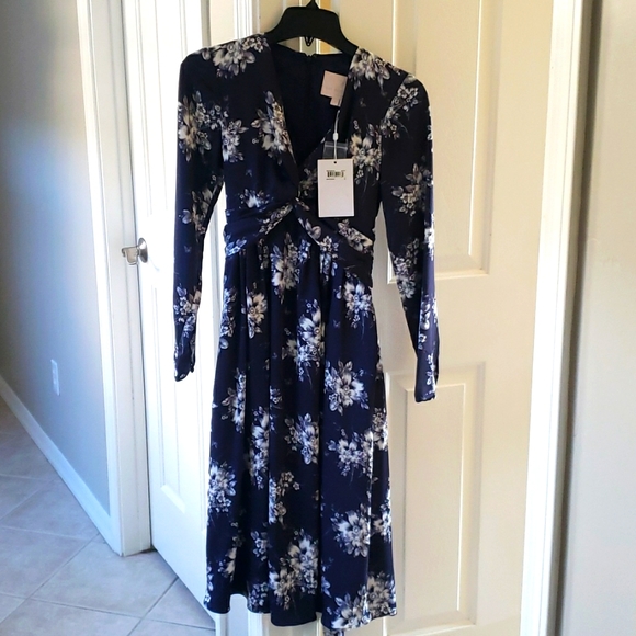 Gal Meets Glam Vienna Floral Midi Tie Dress size 0 NWT - Picture 2 of 12